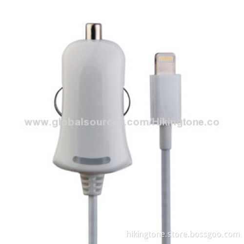 In-car Chargers with 5V/1A Output and Protection Function for iPhone attached 8 Pin Data Cable